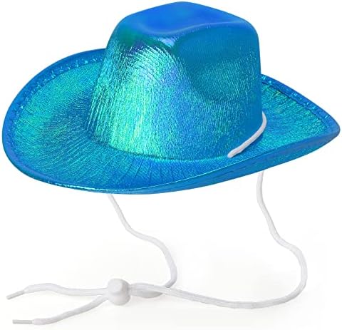 Yewong Pet Neon Sparkly Glitter Space Cowboy Hat Costume Set Dog Cat Metallic Space Shiny Cowboy Hats with Paisley Bandana West Cowboy Accessories for Pets (Metallic Blue) One Size - Image 2