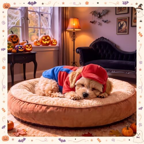 Dansydaisy Dog Halloween Costume Set Funny Red Overalls Outfit with Hat Retro Buddy Themed Dog Clothes for Cosplay Party(Small) - Image 5