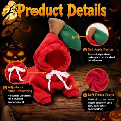 Dog Christmas Halloween Costumes,Dog Hoodies for Small Dogs Cats, Cat Puppy Outfits,Yorkie Chihuahua Pomeranian Clothes (Small, Red-Apple) - Image 5