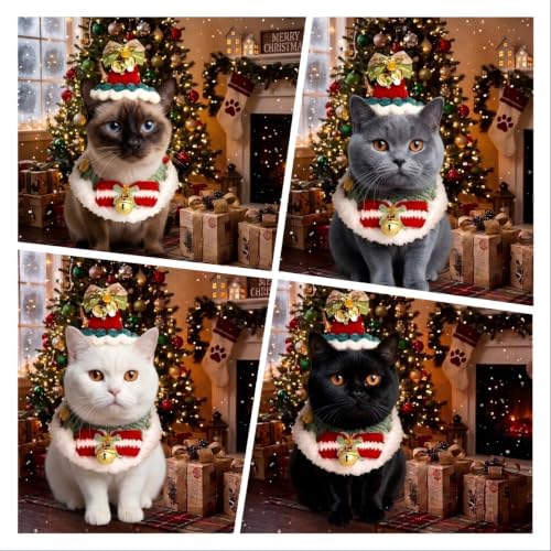 Christmas Dog Costume, Handmade Cat Holiday Outfit with Christmas Tree Hat & Wreath Scarf Set, Adjustable,Lightweight & Breathable,Pet Accessories for Xmas Party & Photos - Image 4