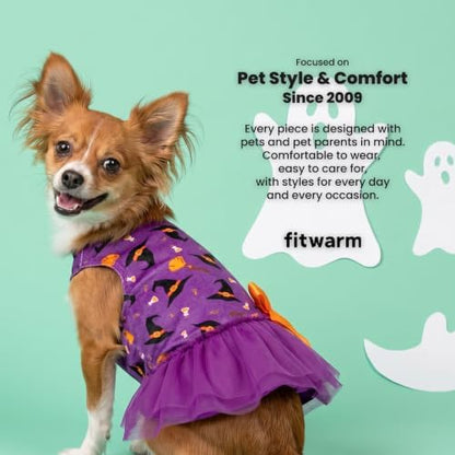Fitwarm Witch Hat Halloween Dog Tutu Dress, Spooky Halloween Costumes for Small Girl Dogs, Funny Pet Outfit, Black, Purple, Orange, XS - Image 3