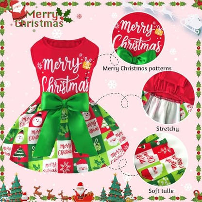 XPUDAC Dog Christmas Outfit Dog Dress Holiday Puppy Clothes for Small Dogs Girl, Pet Costume Cat Outfits Green Red-Small - Image 3