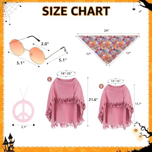 SCENEREAL 4 Pcs Hippie Dog Halloween Costume, Poncho Sunglasses Bandana - Image 5