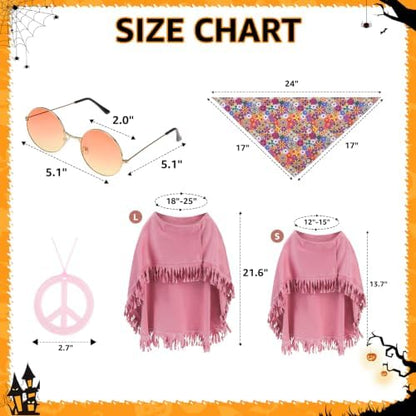 SCENEREAL 4 Pcs Hippie Dog Halloween Costume, Poncho Sunglasses Bandana - Image 5