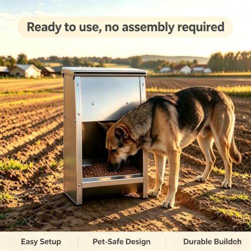 25 LBS Automatic Dog Feeder, Galvanized Steel Outdoor Pet Food Dispenser