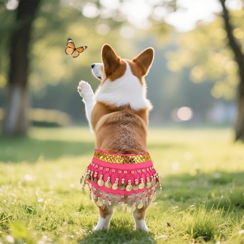 Dog Belly Dancer Skirt, Bling Belly Dance Hip Scarf for Corgis Dog - Image 5