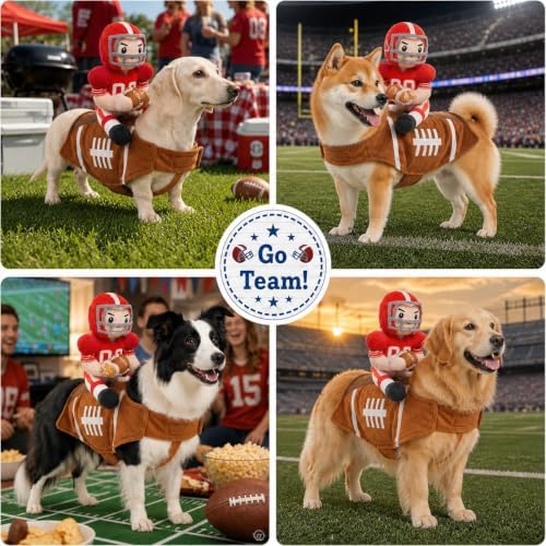 Dog Football Costume with Football Player Rider Funny Dog Costume for Large Dogs Cute Pet Costume Dachshund Outfits Pets Cosplay Clothes for Party (Large) - Image 4