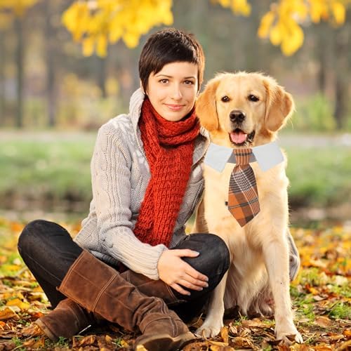 ADOGGYGO Fall Dog Neck Tie, Plaid Thanksgiving Dog Tuxedo Costume, Large - Image 2