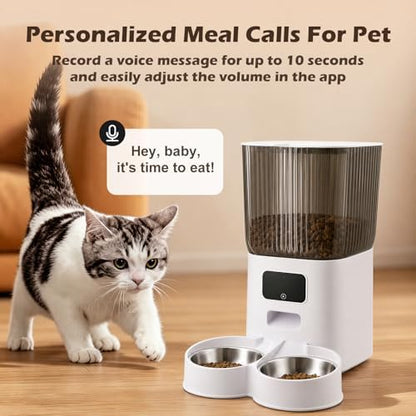 Automatic Cat Dual Bowls Feeder with Camera, 5G WiFi 7L Timed APP Control