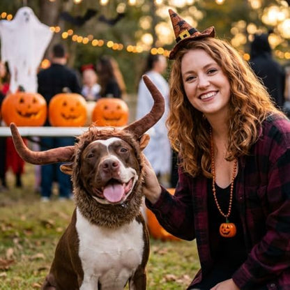 Halloween Dog Horn Wig Soft Bull Dog Costumes Winter Warm Hat Dog Wig Clothes Pet Funny Ox Hat Dog Cat Horn Headgear Accessories Cosplay Bull Mane for Medium to Large Dogs Outfit (Large) - Image 4
