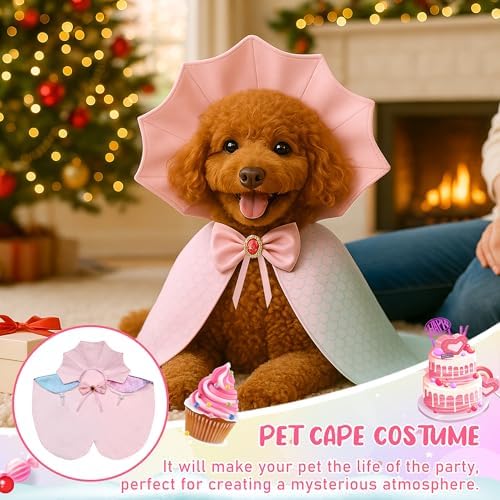 Dog Halloween Costume Cape Vampire Cloak with Bow Tie (Pink Scales, SM) - Image 2