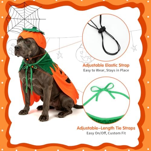 Dog Halloween Pumpkin Costume, Pumpkin Cloak & Hat Set for M/Large Dogs(L) - Image 5