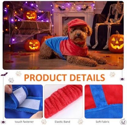 Dansydaisy Dog Halloween Costume Set Funny Red Overalls Outfit with Hat Retro Buddy Themed Dog Clothes for Cosplay Party(Medium) - Image 3