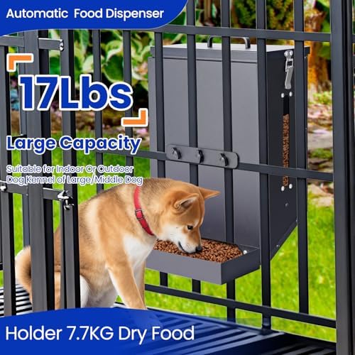 17 Lbs Automatic Dog Feeder, Hanging Metal Cage Kennel, Large Breed
