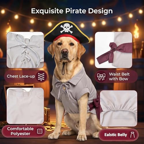 FLAdorepet Halloween Large Dog Renaissance Pirate Costume Shirt and Hat,5XL - Image 5