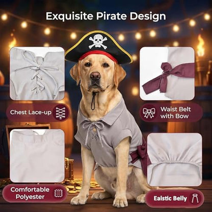 FLAdorepet Halloween Large Dog Renaissance Pirate Costume Shirt and Hat,5XL - Image 5