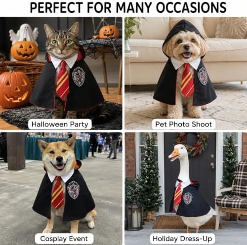Dog Cat Wizard Costume, Halloween Pet Cape with Necktie, Cosplay Outfit, L - Image 6