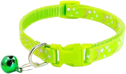 Reflective Cat Collars Breakaway with Bell Moons Stars 2 Pack Girl Boy Pet Kitten Collar Adjustable 7.5-12.5 Inch (Green)