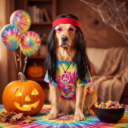 Hillban 5 Pcs Hippie Dog Costume Halloween Pet Costume Accessories, L - Image 6