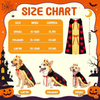Hillban Halloween Dog King Costumes Heart Crown Queen Pet Cloak Set - Image 3