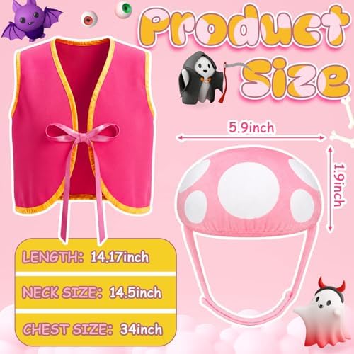 Huhumy 2 Pcs Halloween Dog Mushroom Costumes Pink Mushroom with White Hat - Image 3