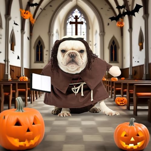 NACOCO Halloween Dog Priest Costume - Pet Minister Clothes Cat Funny Pope Clergy Outfit Apparel Adjustable for Small Medium and Large Dogs(Brown Priest, L) - Image 6