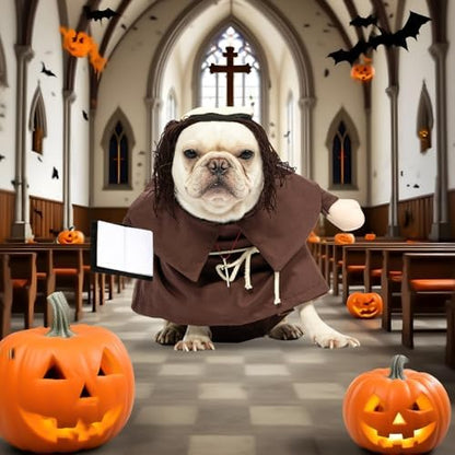 NACOCO Halloween Dog Priest Costume - Pet Minister Clothes Cat Funny Pope Clergy Outfit Apparel Adjustable for Small Medium and Large Dogs(Brown Priest, XS) - Image 6