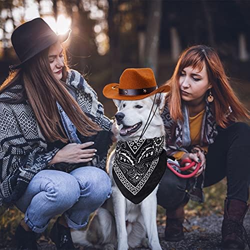 Yewong Pet Cowboy Costume Accessories - Dog Cat Pet Size Cowboy Hat and Bandana Scarf West Accessories for Puppy Kitten Party Festival and Daily Wearing Set of (Coffee Hat+Black Bandana) - Image 6