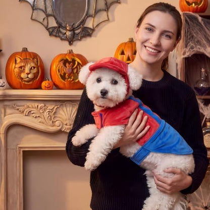 Dansydaisy Dog Halloween Costume Set Funny Red Overalls Outfit with Hat Retro Buddy Themed Dog Clothes for Cosplay Party(Medium) - Image 5
