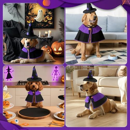 Dog Witch Costume - Dog Halloween Costume Adjustable Wizard Cape with Sewn PumpkinBrooch Witch Hat for Medium to Large Halloween Set for Parties Photo Shoots Daily Cosplay - Image 5