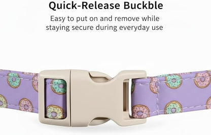 Girl Dog Collar with Unique Purple and Donut Print, Cute Dog Collar for Spring & Summer, Adjustable Pet Collar for Small Dogs