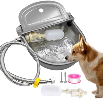 Automatic Water Dispenser for Dog Water Bowl Dispenser Large Size Stainless-Steel Waterer Feeder Self Filling Water Trough for Poultry and Livestock (Metallic Gray, Large)