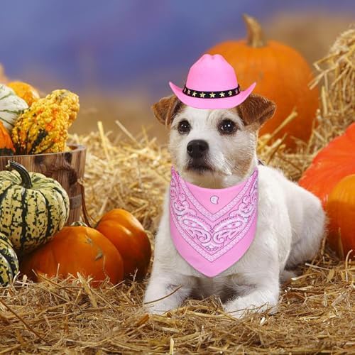 Dog Cowboy Costume, Dog Halloween Costumes Halloween Pet Dogs Cowboy Hat with Bandana Scarf for Small Medium Large Dogs Pets (Pink, Medium) - Image 2