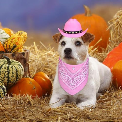 Dog Cowboy Costume, Dog Halloween Costumes Halloween Pet Dogs Cowboy Hat with Bandana Scarf for Small Medium Large Dogs Pets (Pink, Medium) - Image 2
