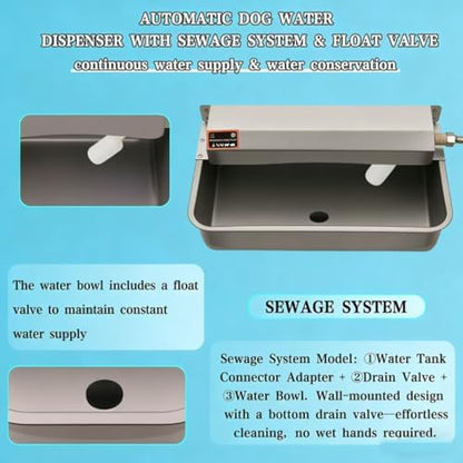 Automatic Dog Water Dispenser with Drain Hole, 304 Stainless Steel Auto Water Dog Bowl with Float Valve, Hose Quick Connect Fitting, Automatic Livestock Waterer for Horse, Chicken (2 Gallons)