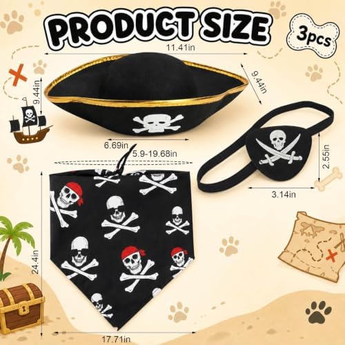 3PCS Dog Pirate Costume, Halloween Pet Outfit with Eye Patch and Gold Trim, Complete Pirate Dress Up Set for Costume Parties and Photo Sessions - Image 2