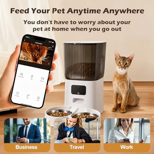 Automatic Cat Dual Bowls Feeder with Camera, 5G WiFi 7L Timed APP Control