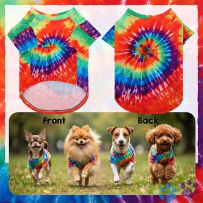 Kinlop 4 Pcs Hippie Dog Costume Halloween Pet Costume Accessories Includes 60s 70s Colorful Tie Dye T-Shirt Funky Wig Peace Sign Necklace and Sunglasses for Party Dress up (M) - Image 3