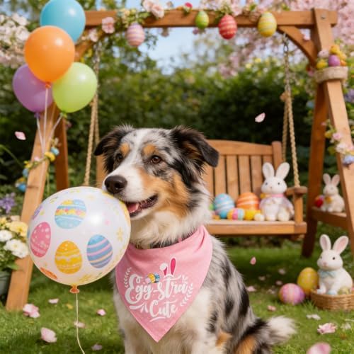 Easter 2-in-1 Dog Bandana with Egg-Stra Cute & Some Bunny Love Me Lovely Saying, Pink Pet Holiday Costumes Scarf with Snap Button, Large to Giant Breeds (75lbs+) - Image 2