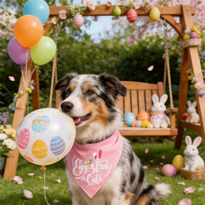 Easter 2-in-1 Dog Bandana with Egg-Stra Cute & Some Bunny Love Me Lovely Saying, Pink Pet Holiday Costumes Scarf with Snap Button, Large to Giant Breeds (75lbs+) - Image 2