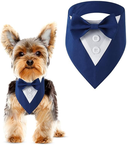 Dog Wedding Bandana, Formal Dog Tuxedo Adjustable Pet Collar with Bow, Small, Medium and Large Wedding Clothing, Birthday Gifts for Dogs (Small, Blue)
