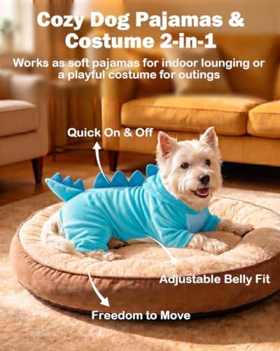 CuteBone Dinosaur Pet Costume Onesie - Hooded Puppy Pajamas - Small Dog Clothes Cat Full-Body Romper COSH04M - Image 3