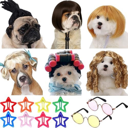 6 Pcs Funny Cat and Dog Wigs with Hairpin Glasses, Stylish by FineCheer