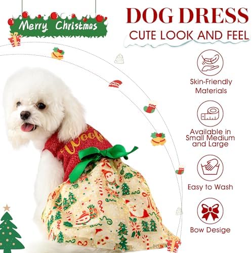 Dog Christmas Outfit Cute Dog Christmas Dress with Bowknot Tulle Puppy Clothes for Small Medium Dogs Cats Boys Girls Pet Costume - Image 4