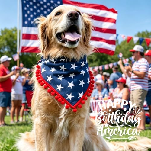 4th of July Dog Bandana, American Flag Star Pattern Holiday Triangle Scarf, Adjustable Snap Button Patriotic Neckwear for Large Breeds (30-75lbs) - Image 2