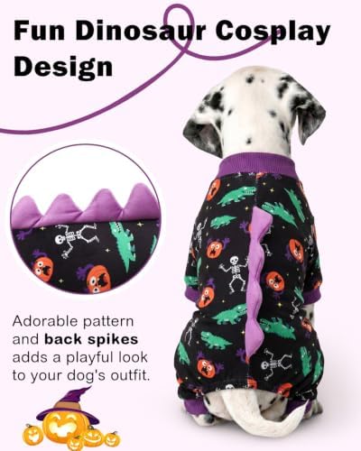 CuteBone Dinosaur Costume Halloween Dog Pajamas, Stretchy Spandex Crystal Velvet Sleepwear Coat for Small Dogs, Soft & Warm Pet Outfit Clothes for Cold Weather, Cozy Pullover Design COSP25XS - Image 2
