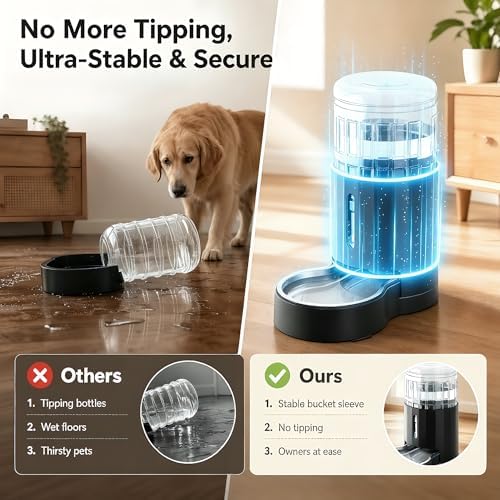 CZPET 5L Gravity Water Bowl Dispenser for Cats and Dogs (Black)