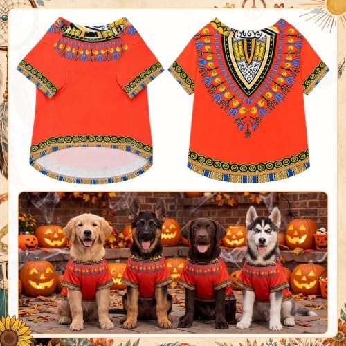 Kinlop 4 Pcs Hippie Dog Costume Halloween Pet Costume Accessories Includes 60s 70s African Dashiki T-Shirt Afro Wig Peace Sign Necklace and Sunglasses for Party Dress Up(XL) - Image 4