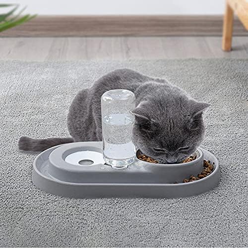 Luck Dawn Pet Feeder, Stainless Steel Double Dog Cat Bowls with Automatic Water Dispenser, for Small and Medium Pets, 500ml, Pink/Blue/Grey
