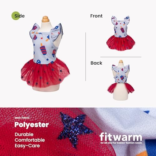 Fitwarm 4th of July Ice Pop Dog Dress, Patriotic Clothes for Small Dogs Girl, Festive Pet Outfit, Blue, Red, Medium - Image 3